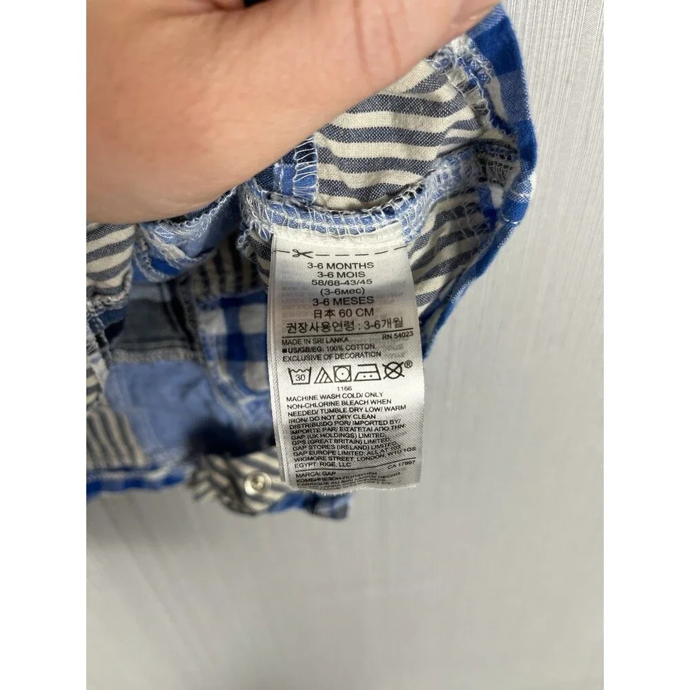 babyGap Romper 3-6M Blue‎ Patchwork Plaid Collar Romper One Piece Preppy Classic